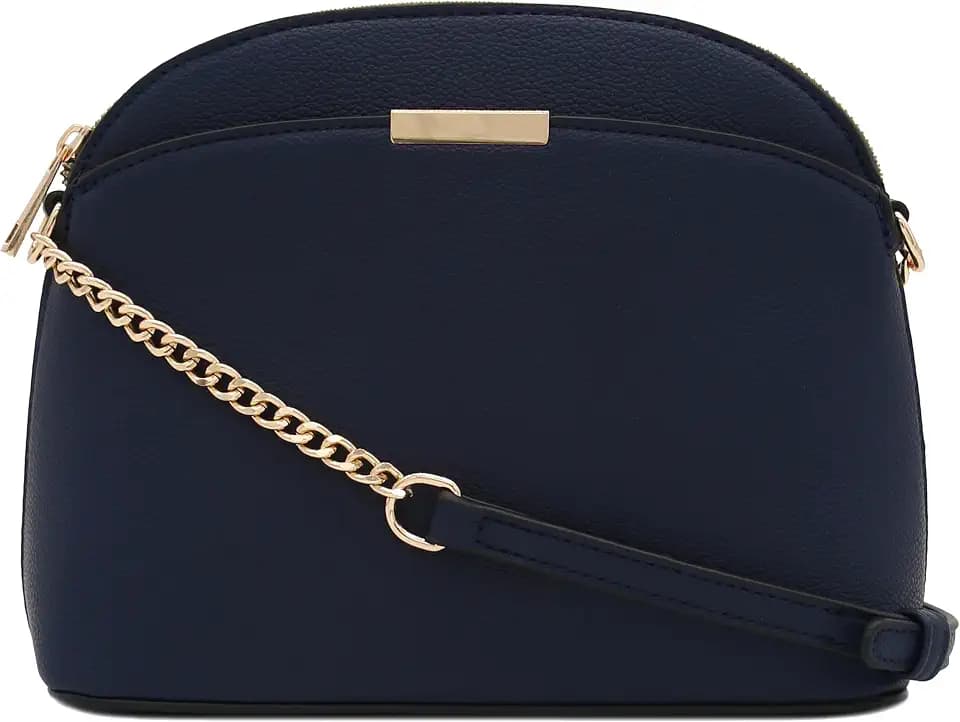 FashionPuzzle Faux Leather Small Dome Crossbody Bag with Chain Strap