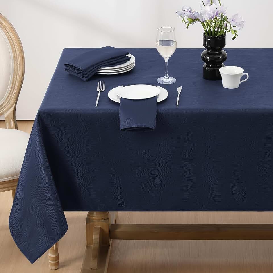 Softalker Jacquard Rectangle Tablecloth 60 x 84 Inch, Navy Blue