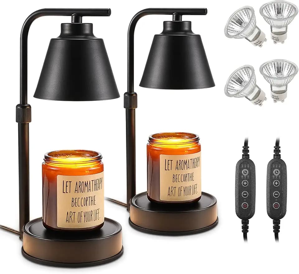 2 Pack Candle Warmer Lamp with Timer, Dimmable Candle Warmer Lamp