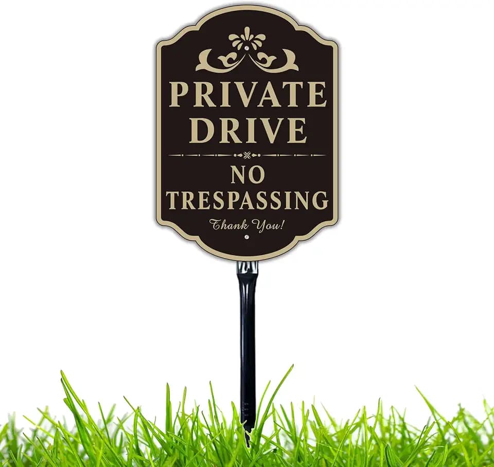 Large Private Drive Sign, 14”x10” Private Driveway No Trespassing Sign with 36”Strong Steel Stake Rust Free Heavy Duty Aluminum Easy Installation for Outdoor Use