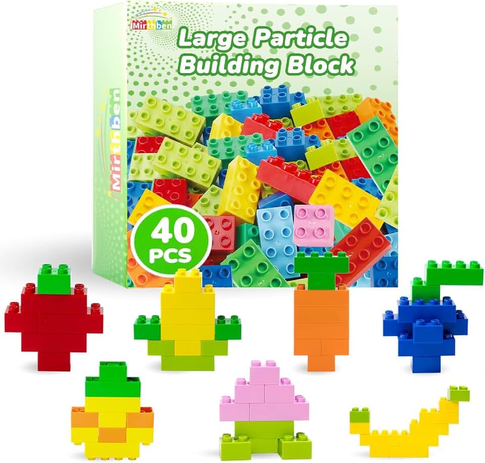 40 Stück Große Bausteine Set, 2 Formen und 8 Farben Bauklötze