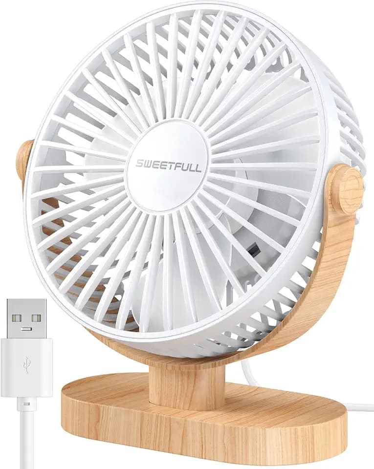 SWEETFULL Small USB Desk Fan, Desktop Table Fan, Quiet Office Mini - White