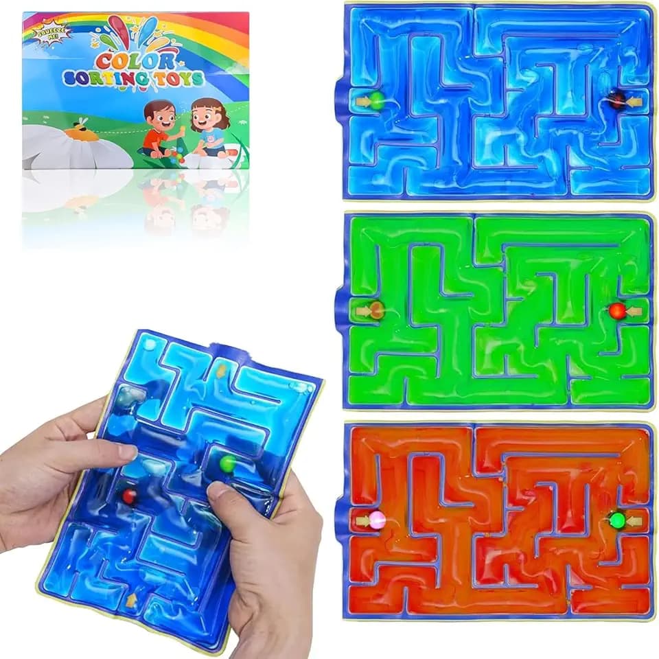 3 Stück Labyrinth Spiel Sensorik Spielzeug, GelgefüLlte Anti Stress Autismus Spielzeug für Kinder Jugendliche, Fidget Squishy Toy Anxiety ADHD Toys (Grün & Rot & Blau)
