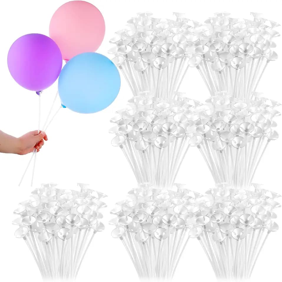 Chivao 600 Pcs Plastic Balloon Sticks with Cups for Party Decor,None