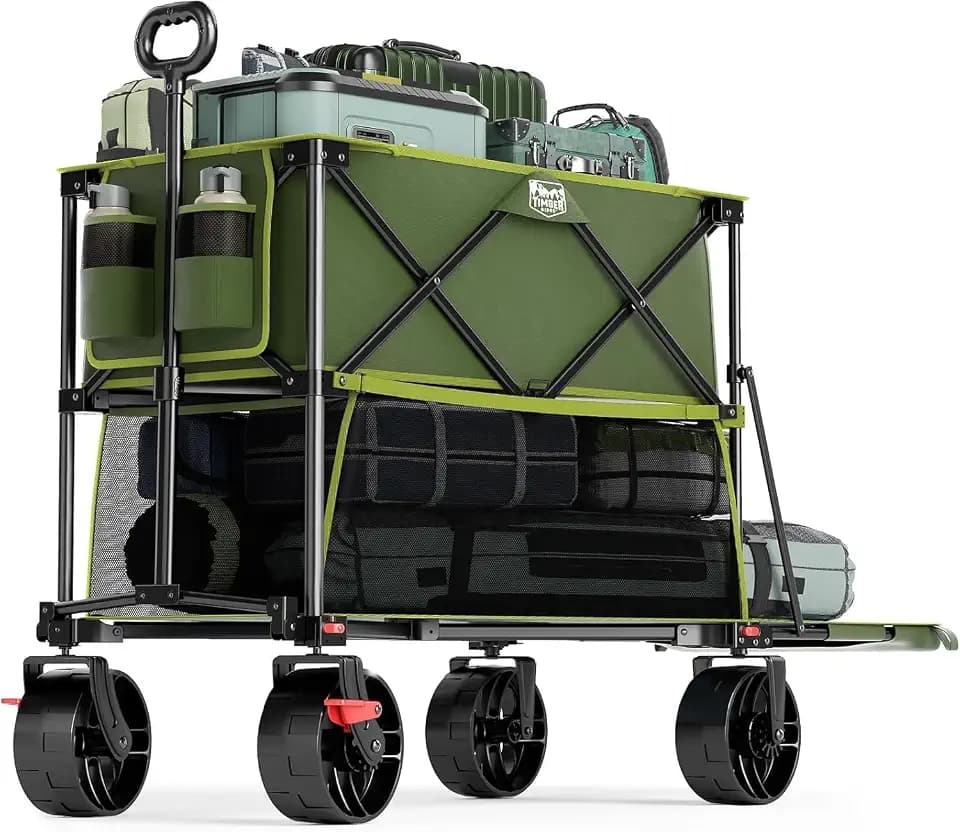 TIMBER RIDGE 400L Folding Double Decker Wagon with Brakes, 54" Extra Long
