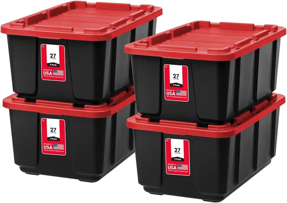 IRIS USA 4-Pack 27 Gal Heavy Duty Storage Tote Bins with Lids, Red