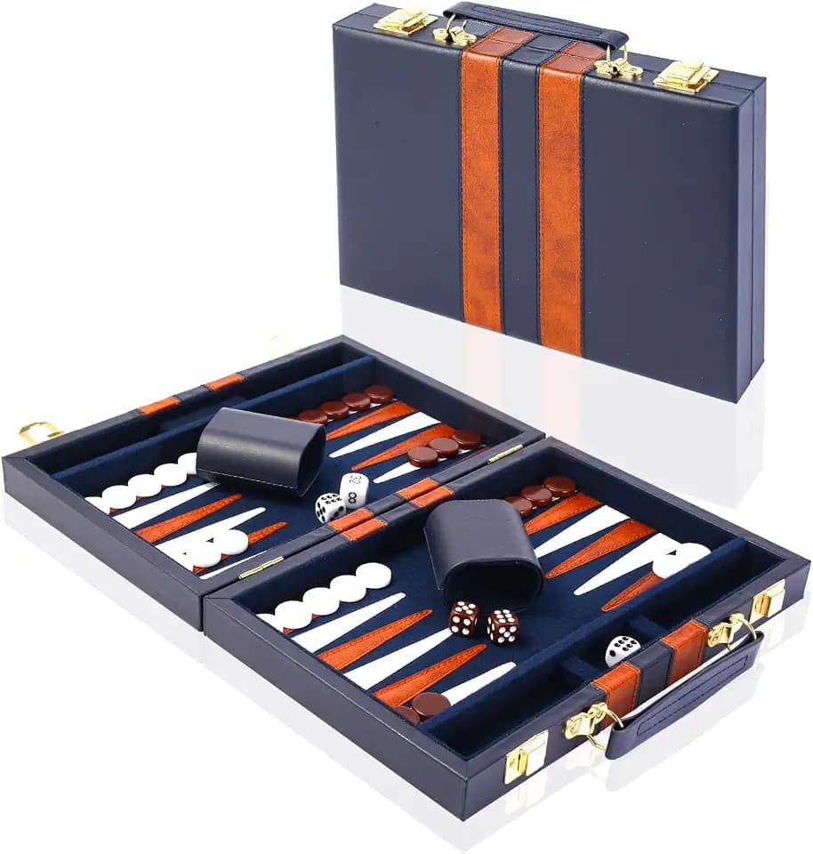 28cm Backgammon Koffer mit komplettem Zubehör für 2 Spieler (Marineblau)