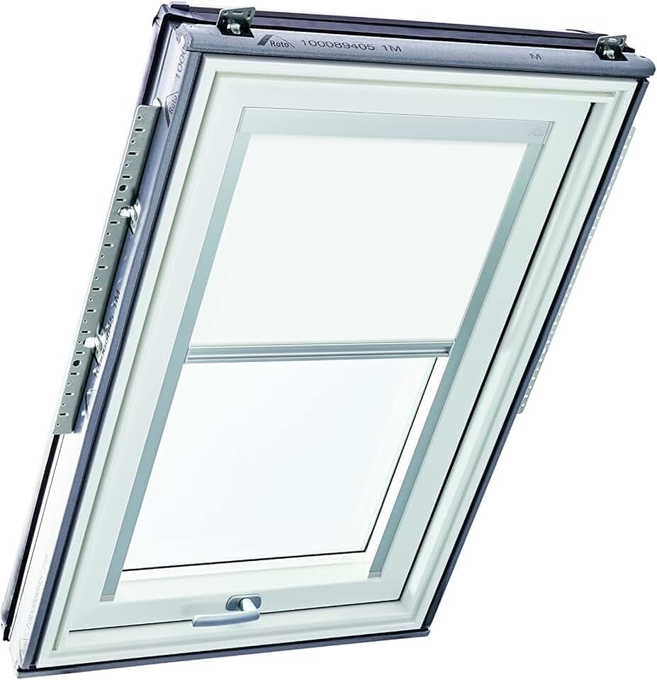 Original Roto Rollo Exclusiv ZRE für Roto Dachfenster - Führungsschiene Silber - Manuelle Bedienung - Tageslichtrollo Baureihe Designo R6/R8, i8 und Classic 64/84 - Größe 094/118 | 09/11 - Farbe Weiß