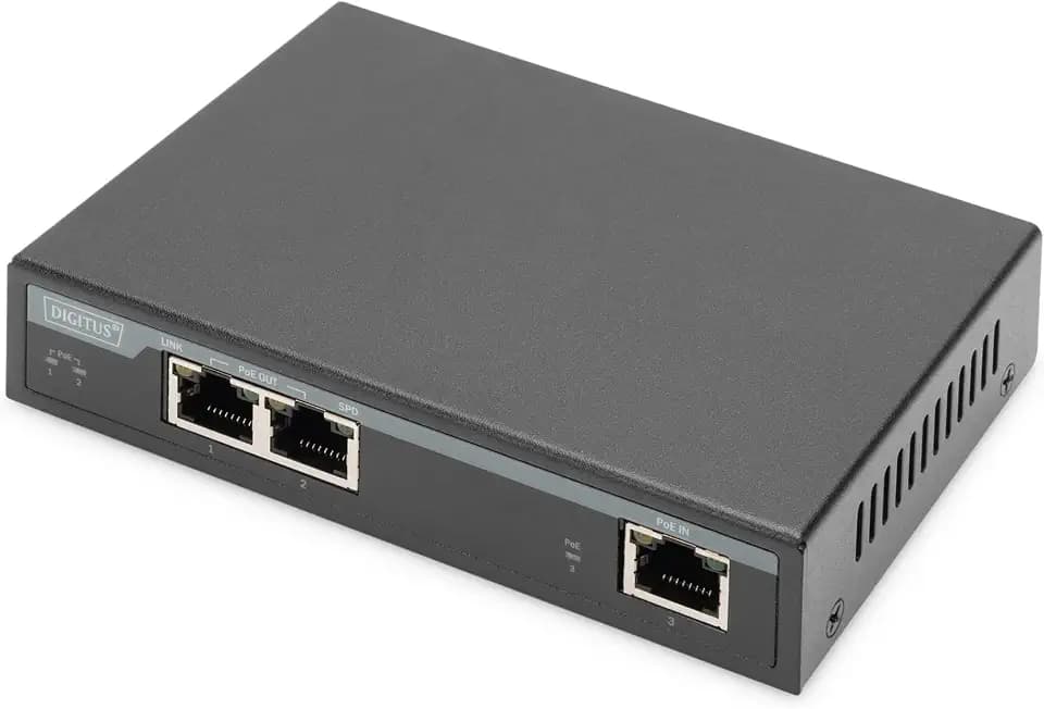 DIGITUS Gigabit PoE Indoor Extender, 2-Port, 60W 100m Verlängerung, kaskadierbar, selbstversorgend