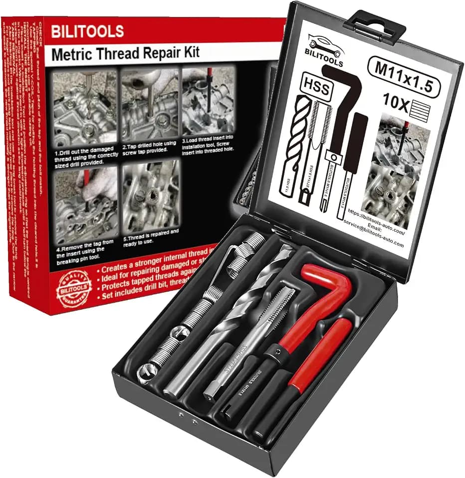 BILITOOLS M11x1.5 Helicoil Thread Repair Kit Metric, HSS Drill Heli Coil Repair Kit