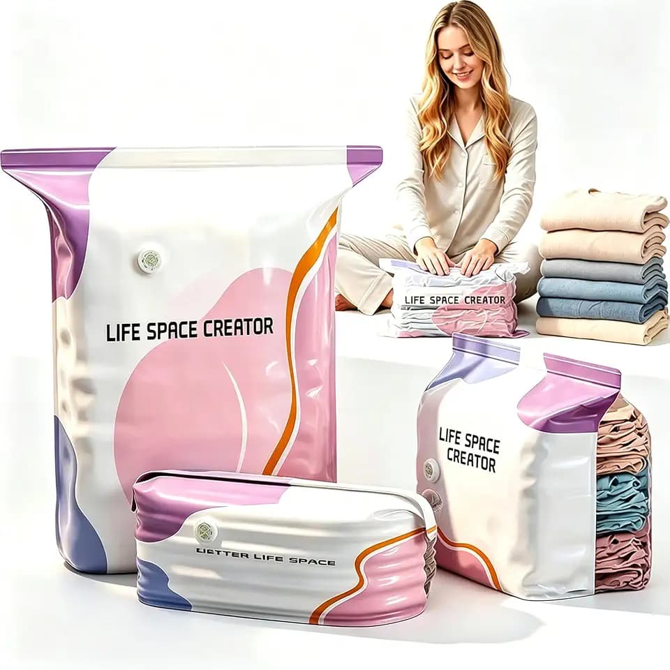 No‑Pump Vacuum Storage Bags, 4 Stücks Vakuumbeutel Ohne Pumpe, Vakuum-Aufbewahrungsbeutel Ohne Pumpe, Wiederverwendbare Vakuumbeutel für Kleidung Bettdecken Reise (2*100x80cm + 2*70x50cm)