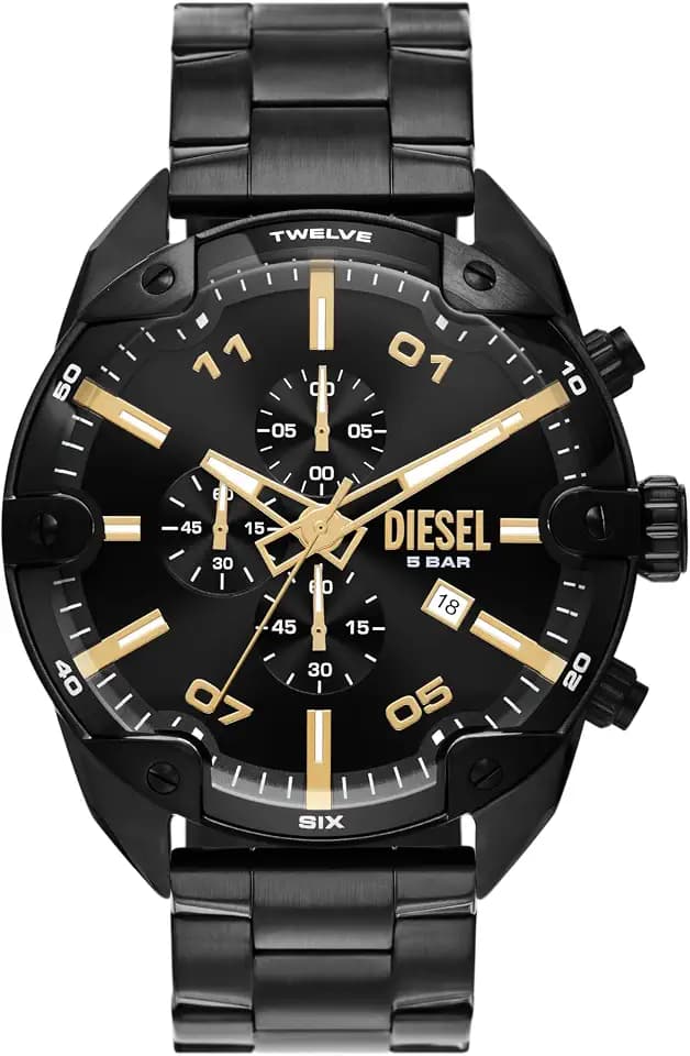Diesel Montre Spiked chronographe, en Acier inoxydable, Noir, Pour Homme, DZ4644