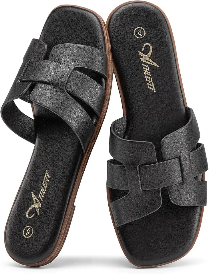 Athlefit Womens Flat Sandals Dressy Slip On Summer Slide Sandals