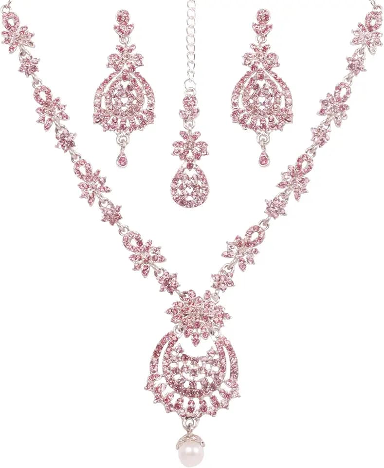 Touchstone Indian jewelry sets for women maang tikka wedding guest gold necklace bollywood jewellery set pageant elegant prom bride accessories western crystal chunky rhinestone necklaces