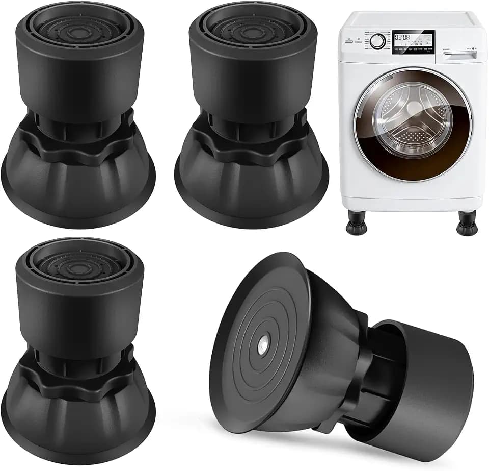 4 Stück Verstellbare Waschmaschinenfüße, Höhenverstellbar von 8.5 bis 11.5 cm, Universelle Anti-Vibrationsmatten, rutschfeste Gummifüße, Vibrationsdämpfer für Waschmaschinen und Trockner - Schwarz