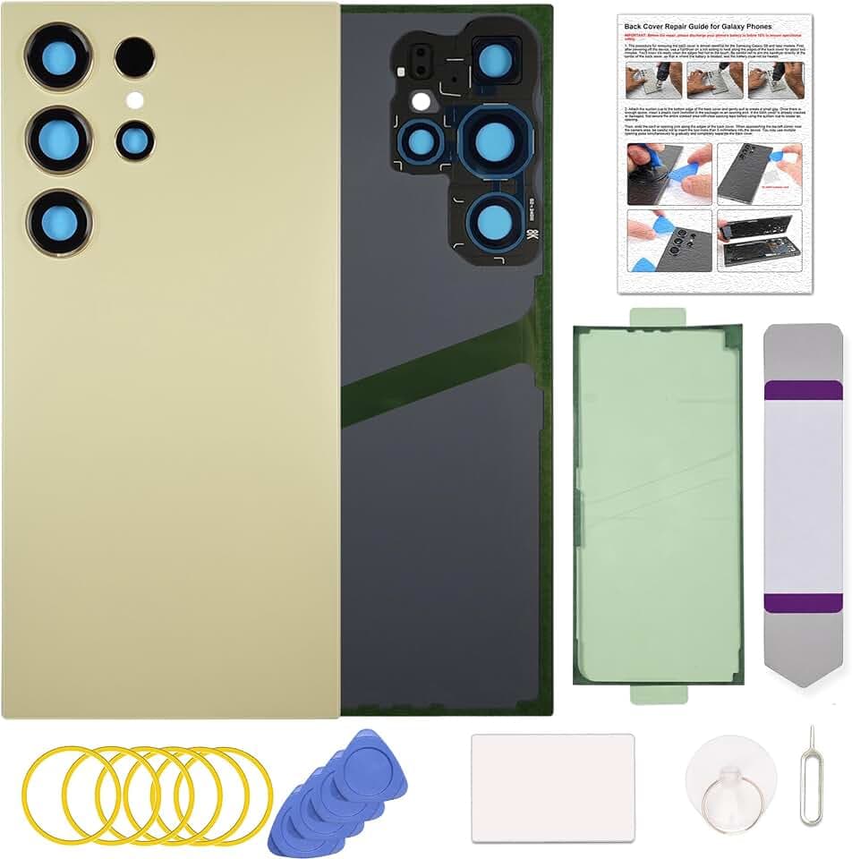 Compatible with Galaxy S24 Ultra Back Cover, Replacement Back Housing with Repair Tool Kit & Guide, Titanium Yellow Brand: BATLABB