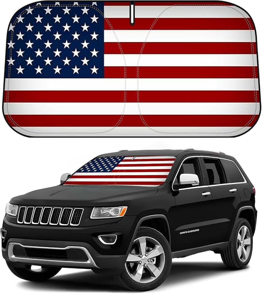 D-Lumina Windshield Sun Shade American Flag for 2011-2021 Jee-p Grand Cherokee (NOT for Grand Cherokee L), Front Window Sunshade Sun Visor Sun Shield Block UV Ray Heat, Foldable 2 Layers 210T Material