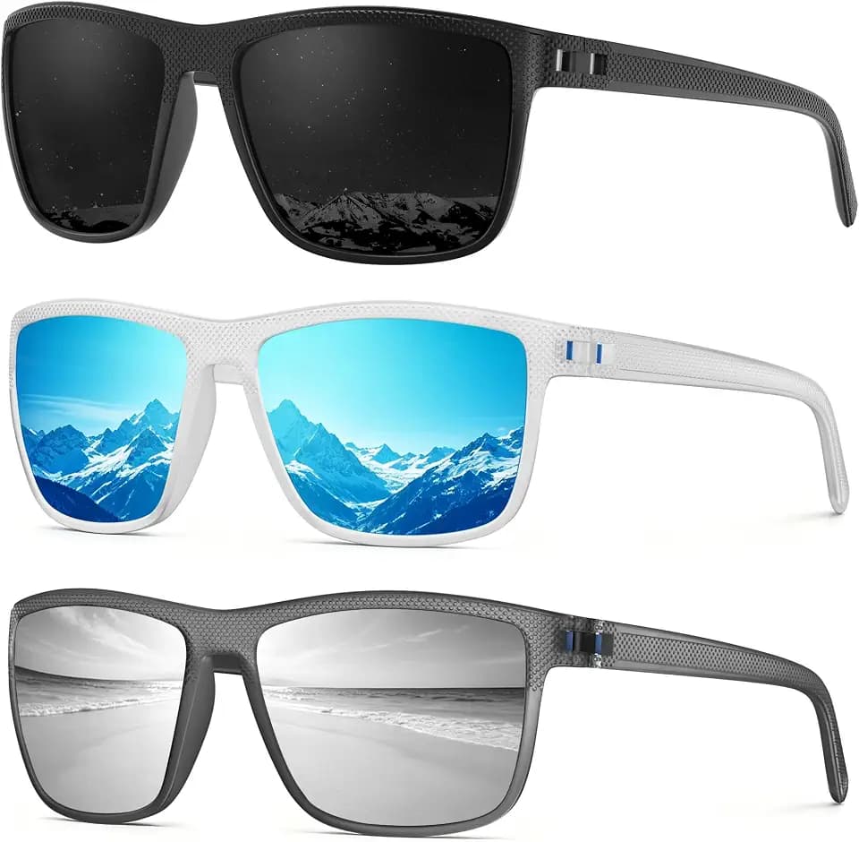 Fanshen Square Polarized Sunglasses for Men, 3 Pack Lightweight UV Protection Sun Glasses for Driving Fishing Golf