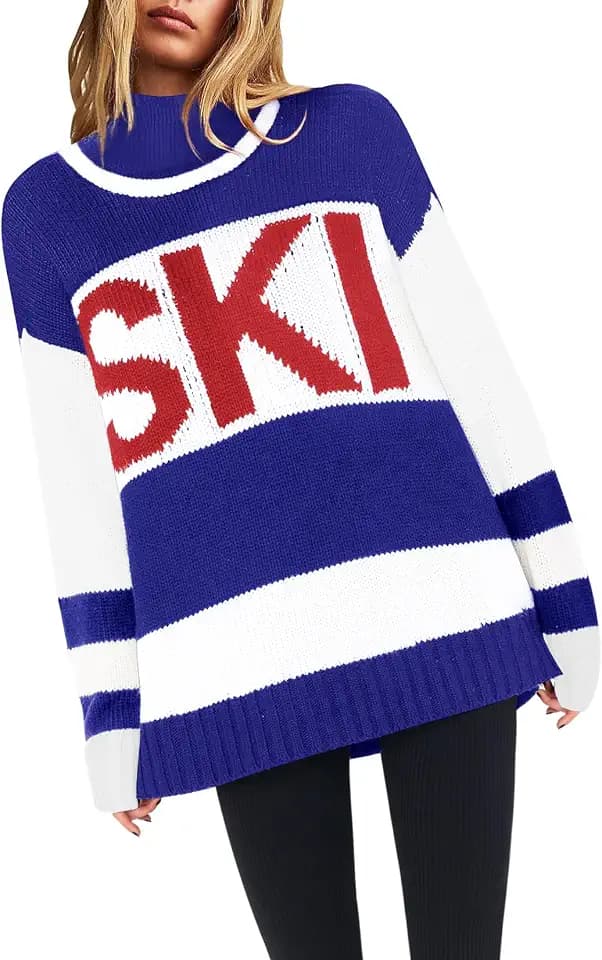 Yousify Womens Sweaters Fall 2025 Oversized Color Block Ski Sweater Crewneck Winter Tops S-2XL