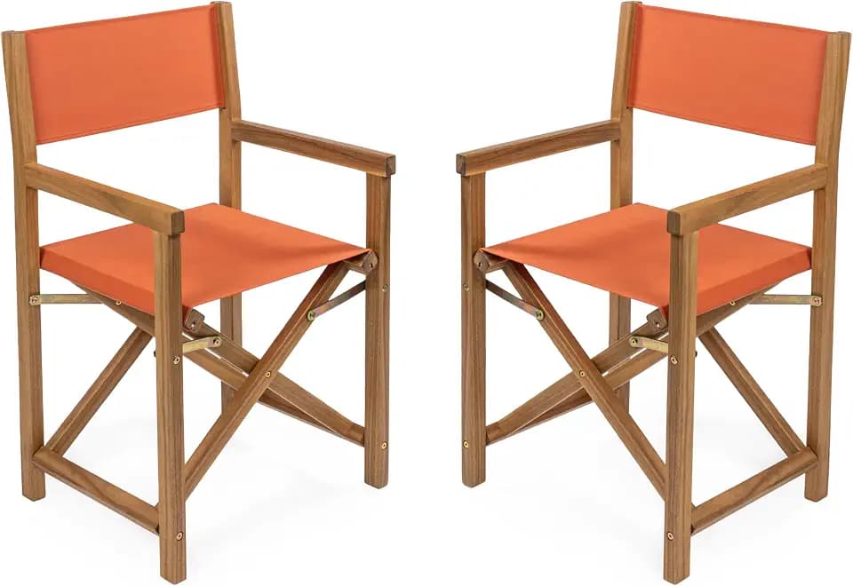 JONATHAN Y Cukor Acacia Wood Folding Director Chair Set of 2, Orange