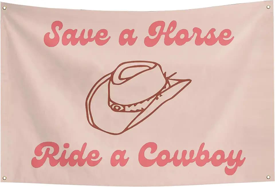 Save a Horse Ride a Cowboy Pink Flag with Cute Cowboy Hat 3x5FT | For College Dorm Bedroom Decor| For Teen Girl Cool Girl | Double-Stitched Edges and 4 Rust Proof Brass Grommets (3x5FT)