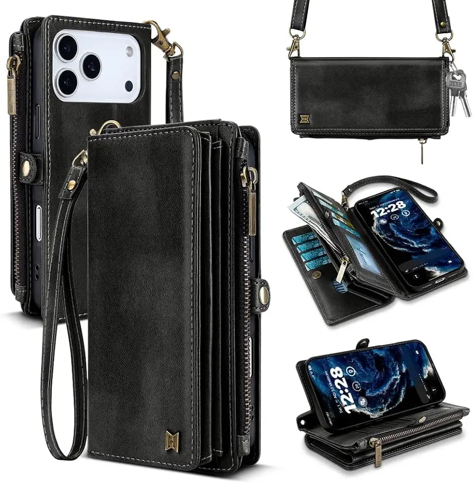 Wallet Case for iPhone 17 Pro Max Crossbody Flip Cover Black