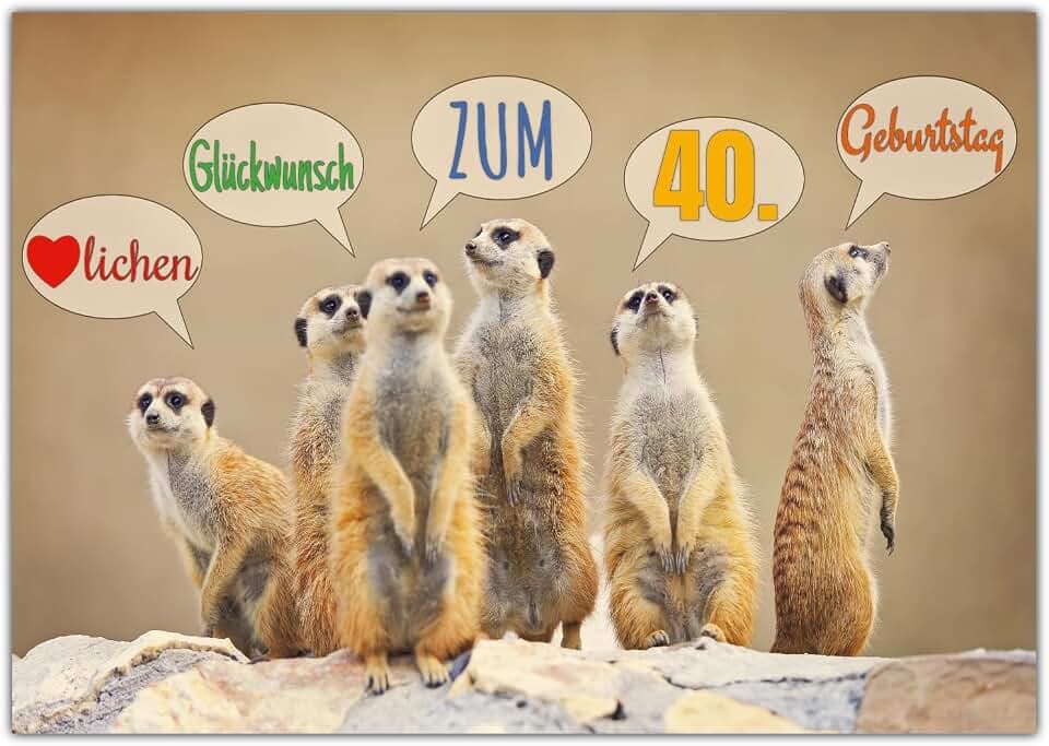 BREITENWERK A4 XXL 40 Geburtstag Karte ERDMÄNNCHEN mit Umschlag - edle Geburtstagskarte - Glückwunschkarte zum 40. Geburtstag für Frau & Mann