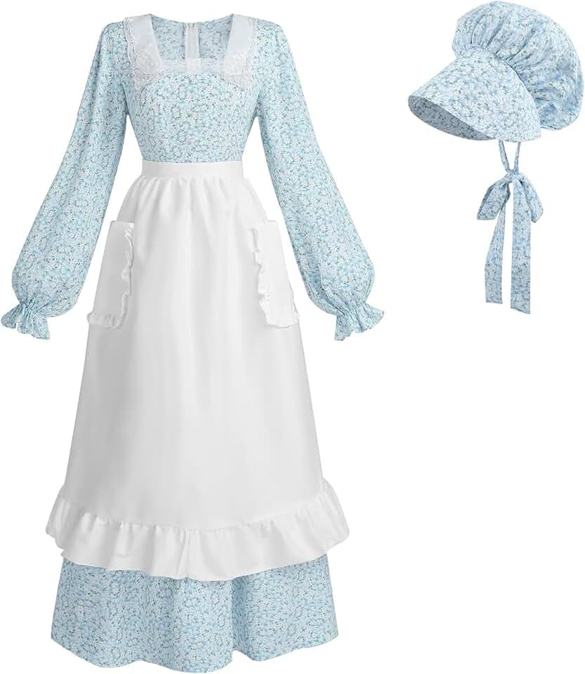 NSPSTT Women Pioneer Colonial Prairie Dress Amish Floral Costume