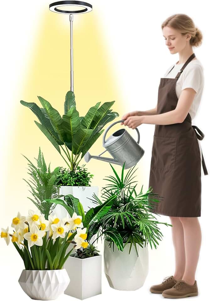 Vollspektrum LED Pflanzenlampe für Zimmerpflanzen,LED Grow Light,35cm-155cm Wachstumslampe höhenverstellbar,8/12/16 Stunden Timer,10 Helligkeitsstufen,4 Meter Stromkabel,5V Adapter,Schwarz
