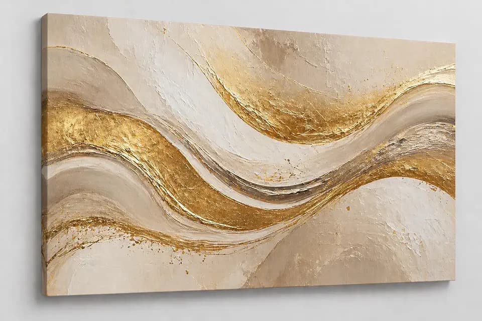 ICE ARMOR Large Abstract Golden Color Wave Canvas Wall Art 24x36 Inch Frameless Modern Neutral Beige Luxury Painting Print for Living Room Bedroom Office Home Wall Decor Contemporary Artwork – Ready to hang