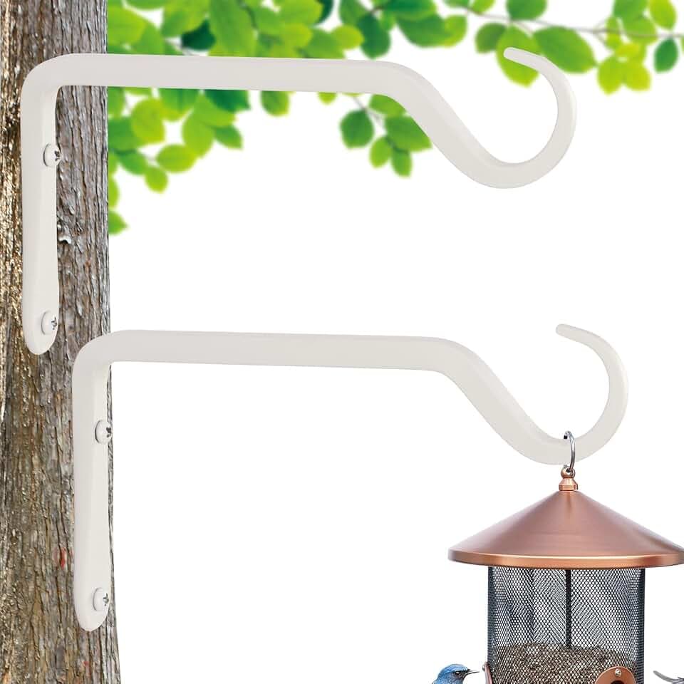 AILIN YELOKIE 8" Plant Hangers 2-Pack - Heavy Duty Rust-Resistant Steel Hooks for Bird Feeders, Indoor/Outdoor Plants & Wall Decor, White