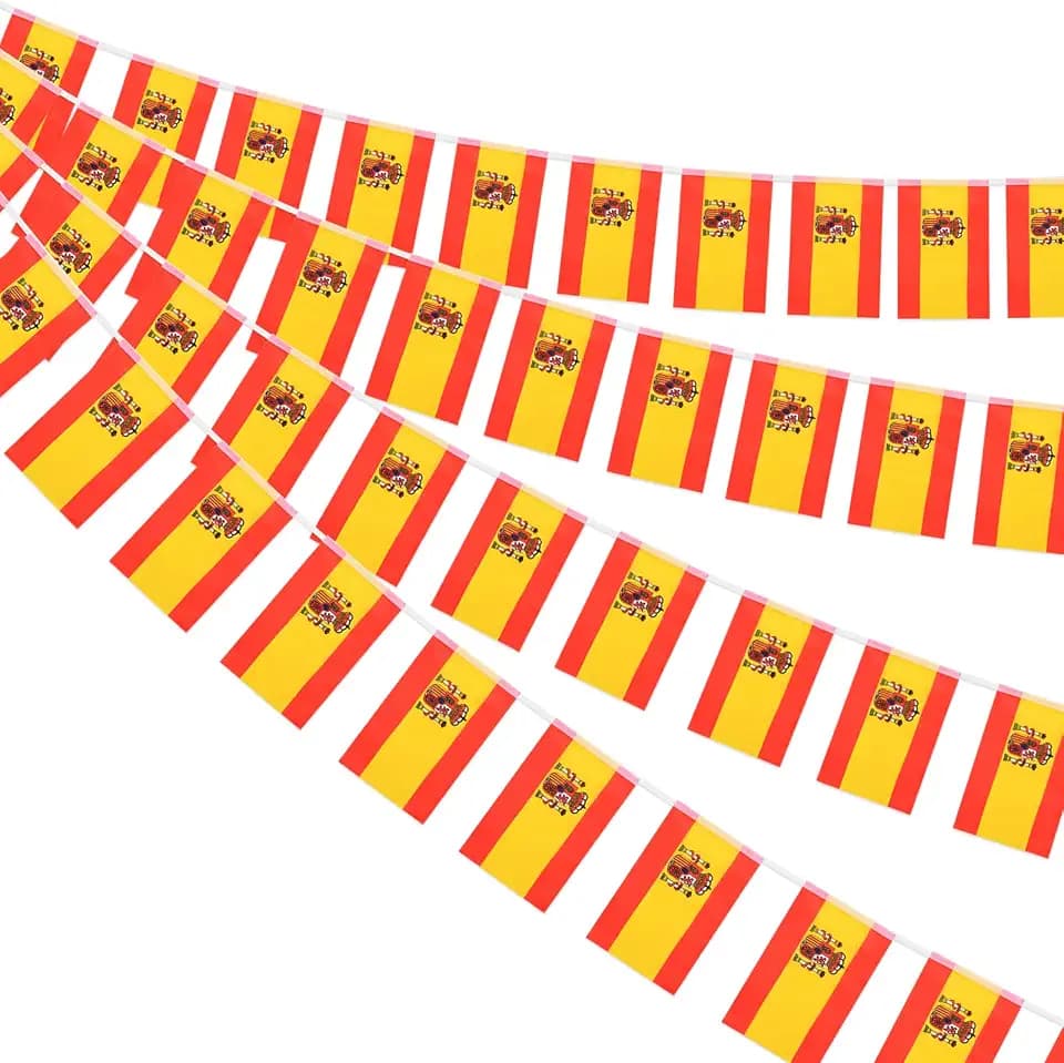 AhfuLife Spanien Wimpelkette Fahnenkette Flaggenkette, 1 Stück 30 Flaggen Beidseitig Rechteck Stoff Spanische Wimpel Girlande für Euro Fußball Eurovision Party Bar Deko