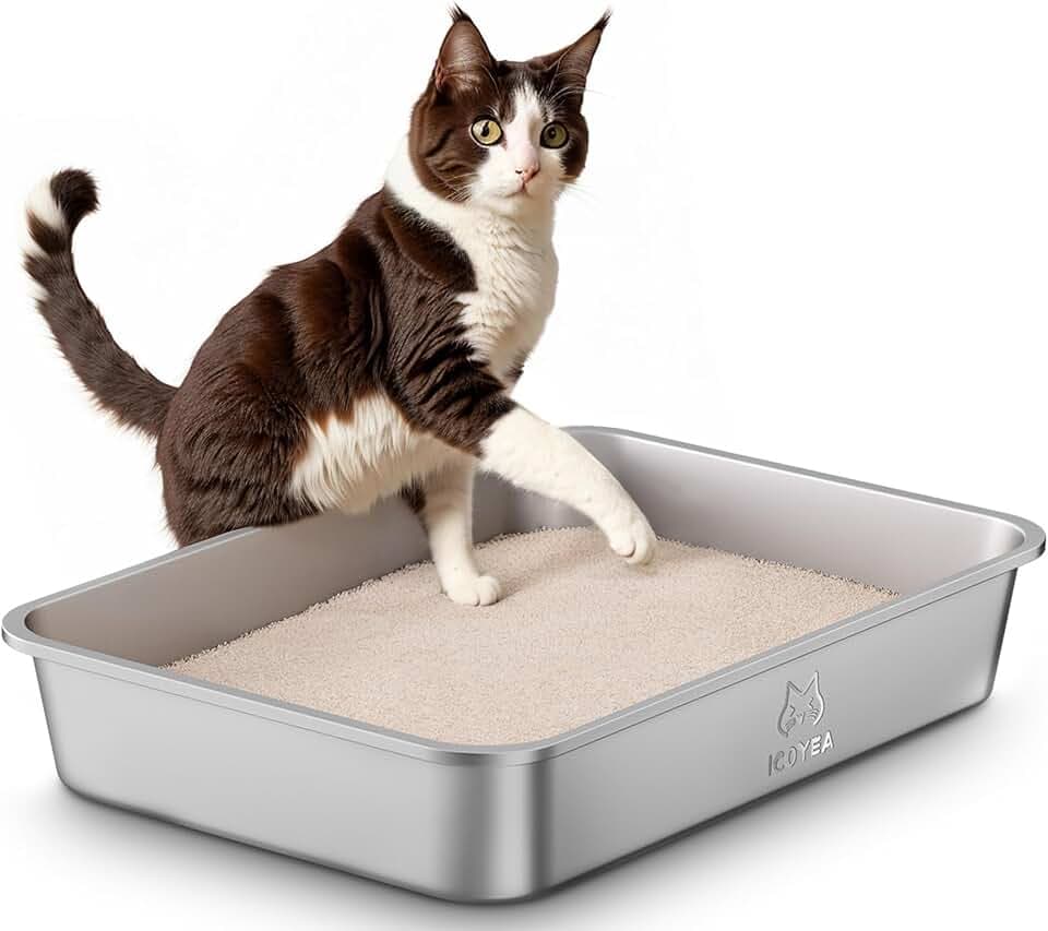 Edelstahl Katzenklo, Große Katzentoilette, XXL Katzentoilette Edelstahl Offen, Metall Katzenklo für Katzen Aller Größen & Kaninchen, Antihaftbeschichtet, Geruchsfrei, Leicht zu Reinigen, 45x35x10cm