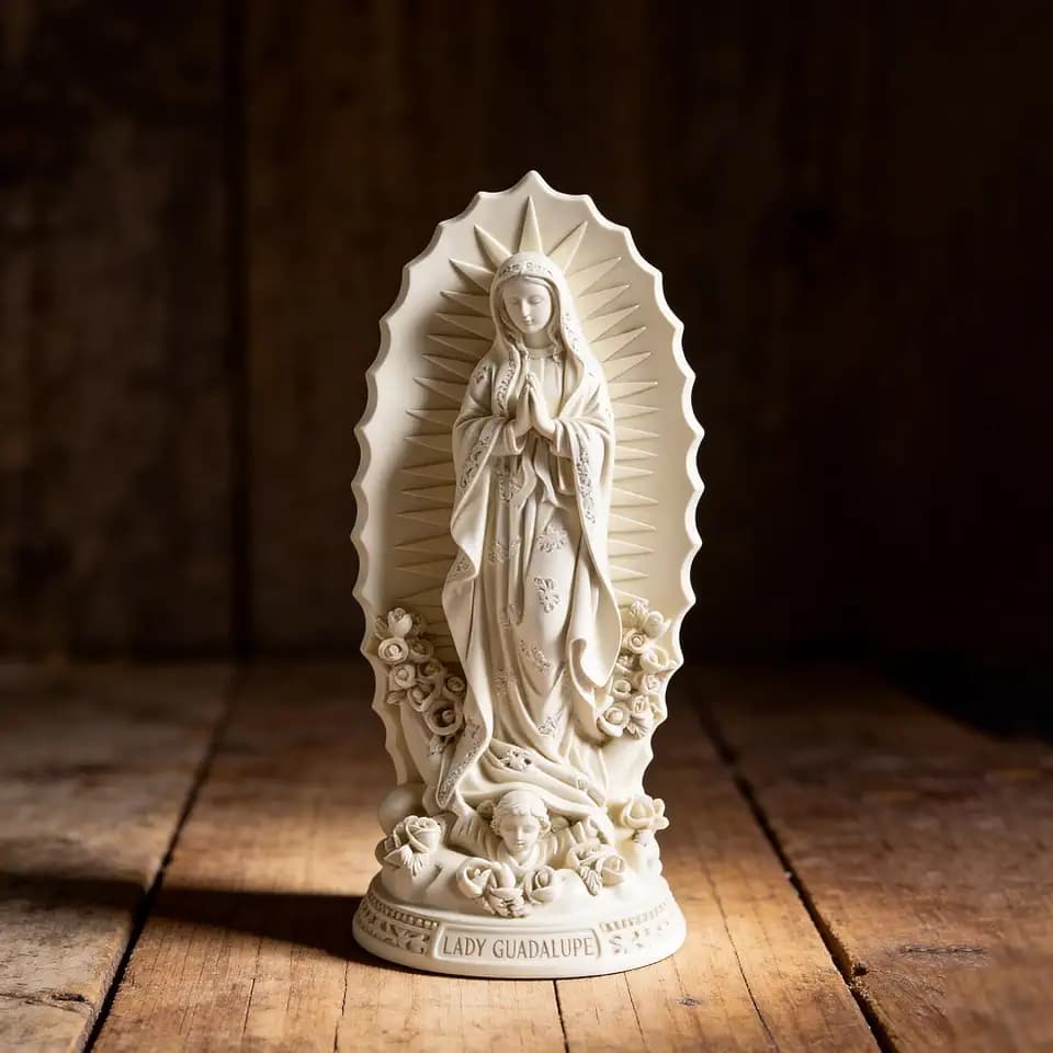 Our Lady of Guadalupe Statue, 11.8 Inch Ivory-Finish Resin Figurine