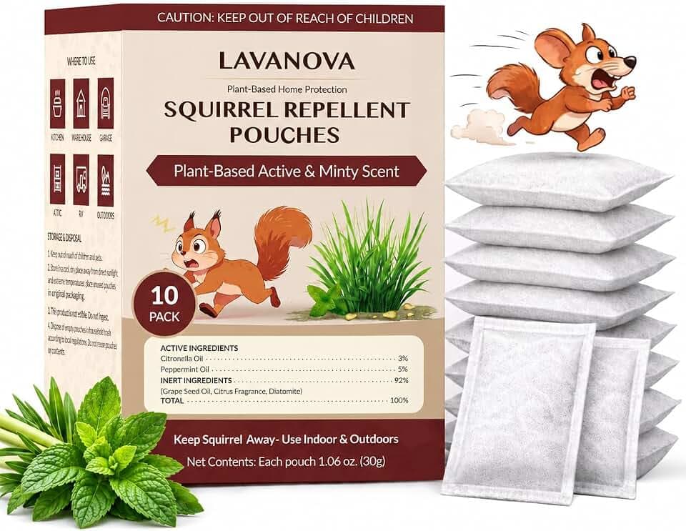 10 Pack Squirrel Repellent Pouches, Natural Squirrel & Chipmunk Outdoor