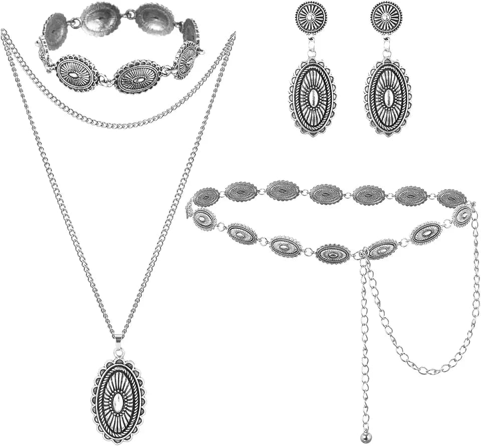 Haysandy 4 Pcs Western Silver Jewelry Set for Women