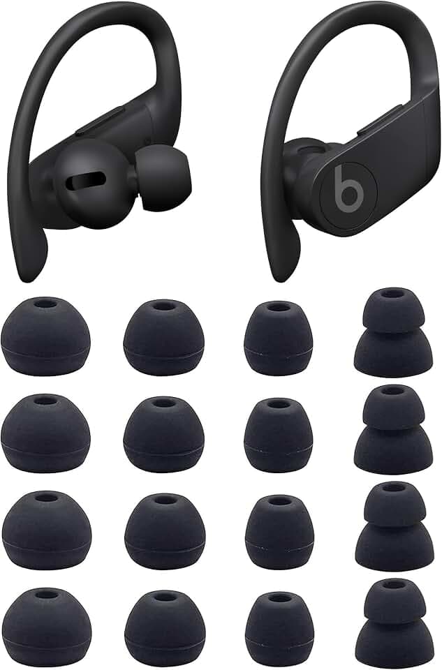 Replacement Earbud Ear Buds Tips Compatible with Powerbeats Pro Earbuds, 8 Pairs S/M/L/D 4 Sizes Soft Silicone Earbuds Tips Ear Tip – Black 23