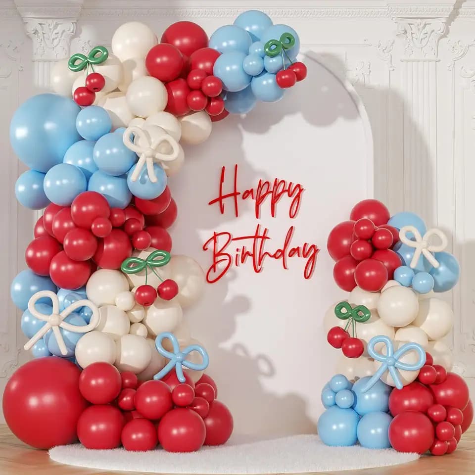 CROSSFINGERS Cherry Red and Blue Balloon Arch Kit Cherry Party Decorations