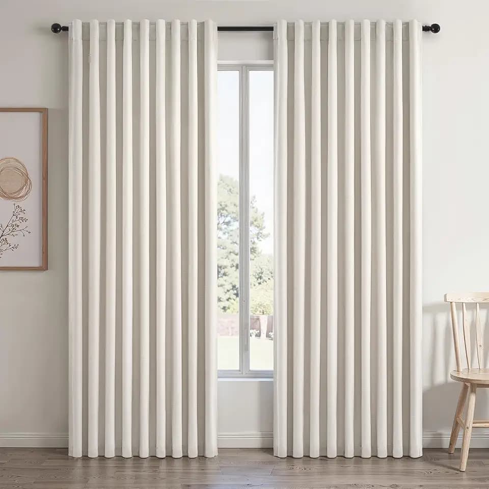 70 Inches Extra Wide Natural Linen Blackout Curtains 84 Inch Long for Living Room 100% Black Out Back Tab Pleated Drapes for Bedroom Winter Thick Window Energy Efficient 70"W x 84"L 2 Panels