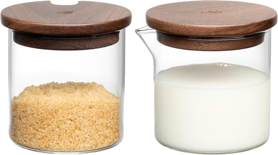 LEONARDO HOME NOVO LEGNO Dosen • 2 Stück • für Milch und Zucker • Kännchen für Kaffeemilch • Glasbehälter mit Deckel • moderne Tischaccessoires • edles Design • Höhe 7,5 cm • klar • 055200