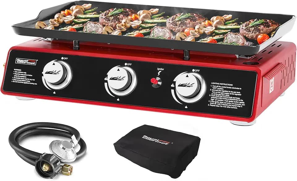 Royal Gourmet PD1301R 3-Burner Tabletop Propane Gas Griddle with Cover