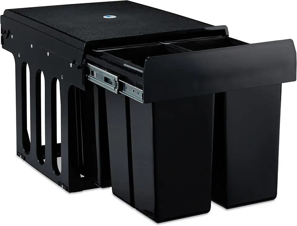 Relaxdays Einbaumülleimer 4-fach, auziehbarer Küchenmülleimer für Unterschrank, 4x 8 Liter, 35,1 x 34,3 x 48 cm, schwarz