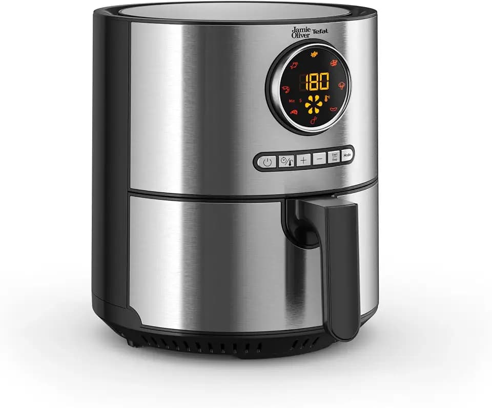 Jamie Oliver by Tefal Ultra Fry Heißluftfritteuse, 1630 W, XL-Kapazität (4,2 L), Temperatureinstellung von 80 °C bis 200 °C, Touchdisplay, 8 Auto-Programme, Edelstahl, EY11JD10