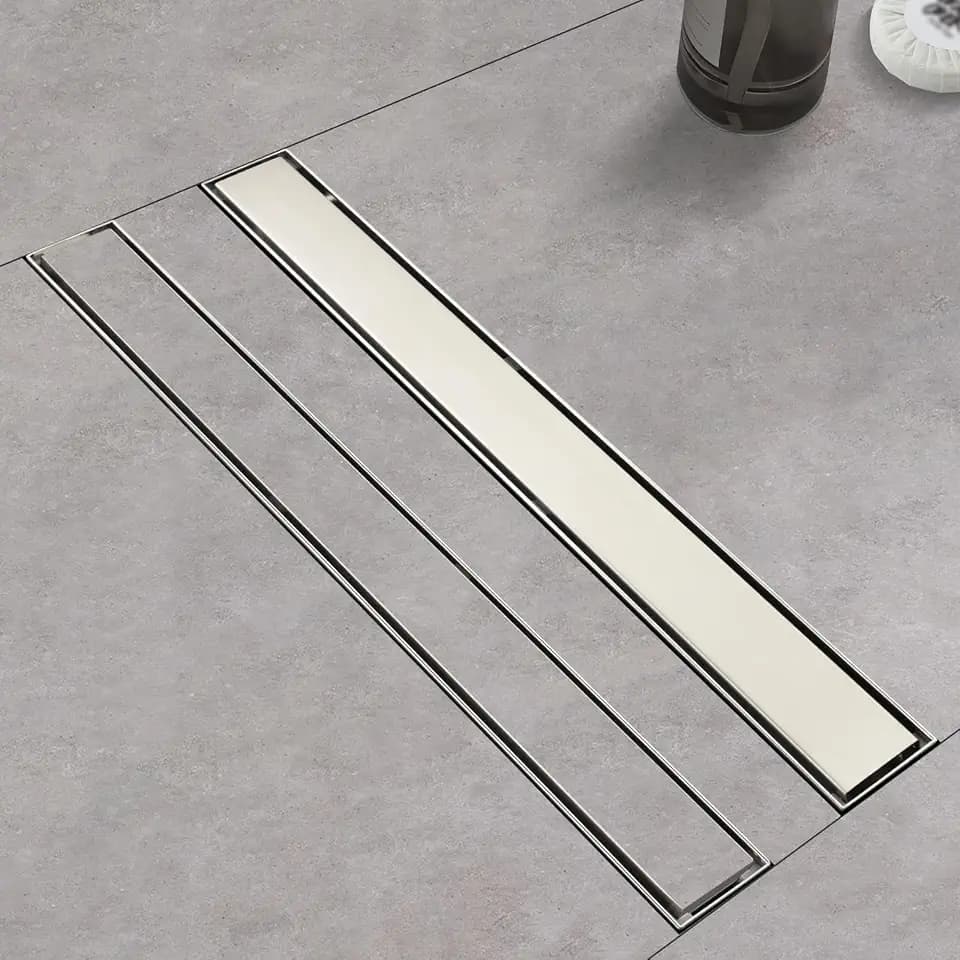 24‑Inch Linear Shower Drain, Brushed Nickel Tile‑Insert Panel