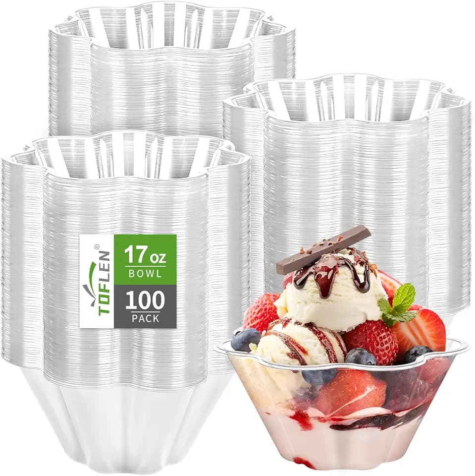TOFLEN 100 Pack 17 oz Clear Plastic Bowls