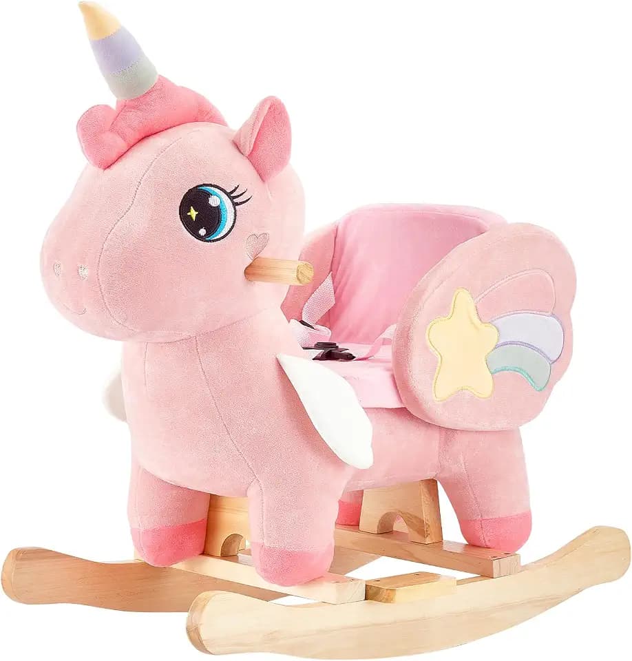 FUNLIO Unicorn Baby Rocking Horse, Pink Fairy Unicorn Rocking Horse for Toddlers 6 Months to 3 Years, Stuffed Ride-on Animal Rocker, Easy to Assemble, Nursery, CPC & CE Certified