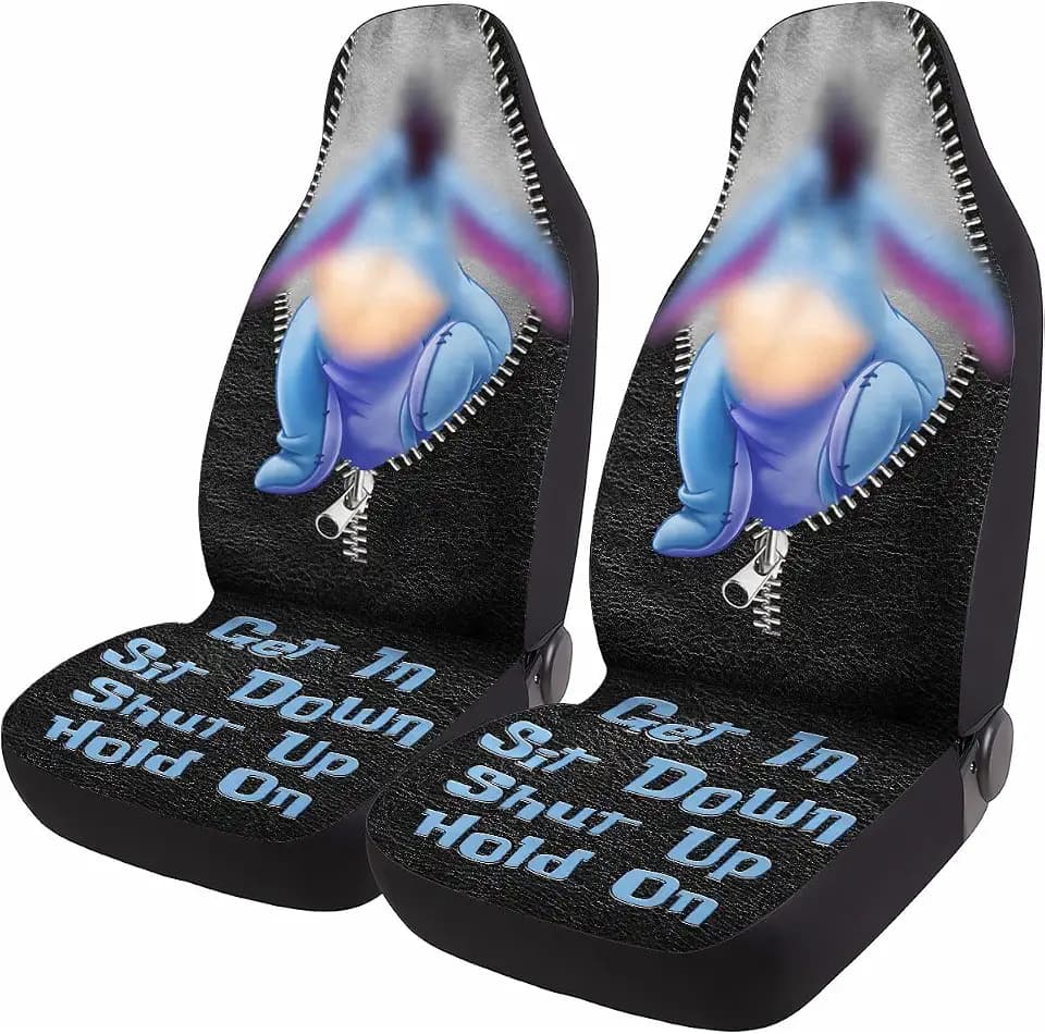 GENANY Blue Cartoon Donkey Car Seat Covers, 2-Piece Front Seat Set