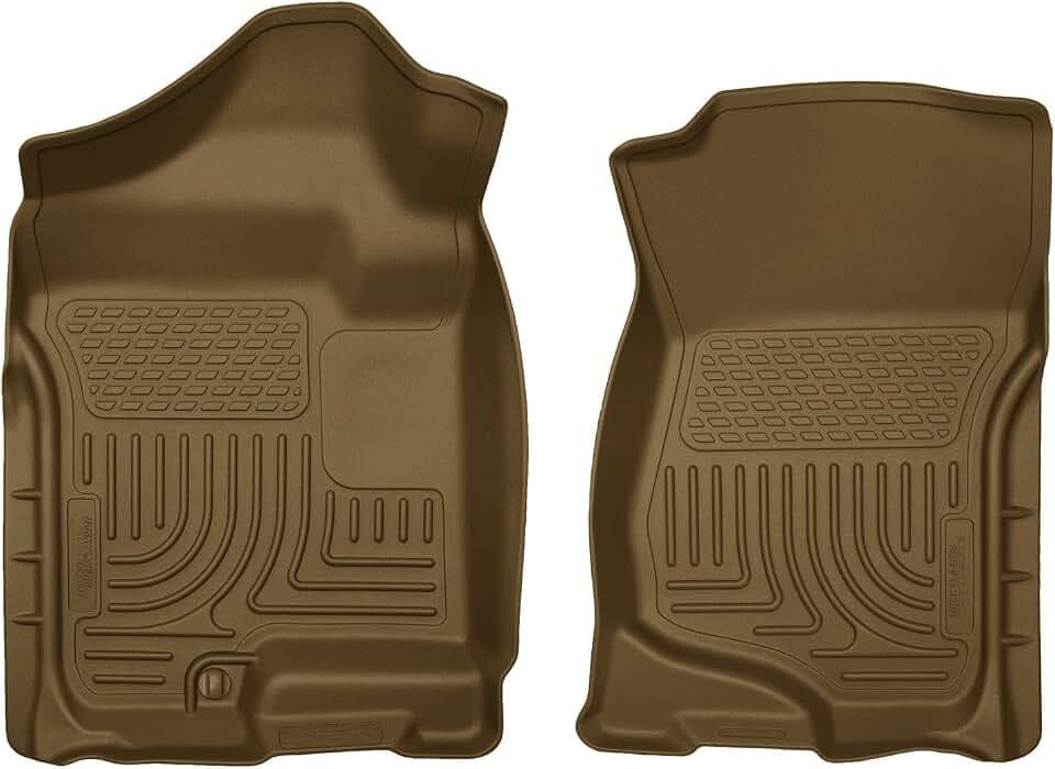 Husky Liners Weatherbeater Floor Mats | Fits Various 2007-2014 Cadillac Escalade & ESV, GMC Yukon, Chevrolet Suburban 1500, Tahoe, Silverado/Sierra (See Description) | Front Row, 2-pc Tan - 18203