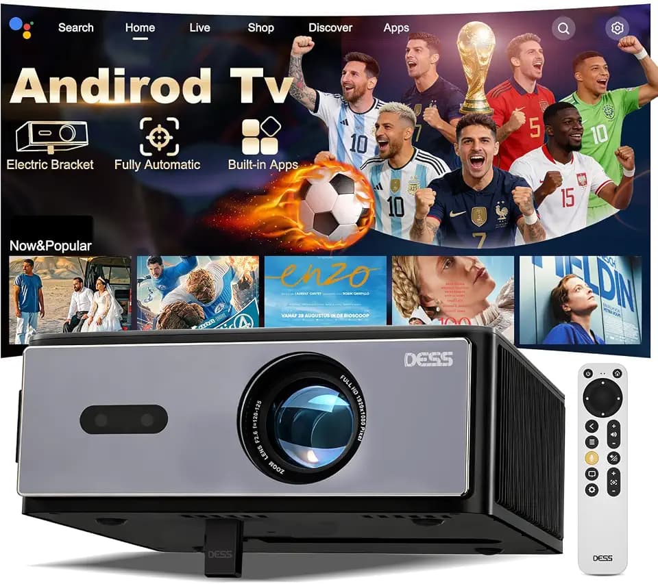 Beamer-4K， Tageslicht Projector mit WiFi 6 Bluetooth,DESS Full-HD 1080P kurzdistanz Smart Beamer,verdeckter Motor-Ständer，300" Display Heimkino&Outdoor Projektor