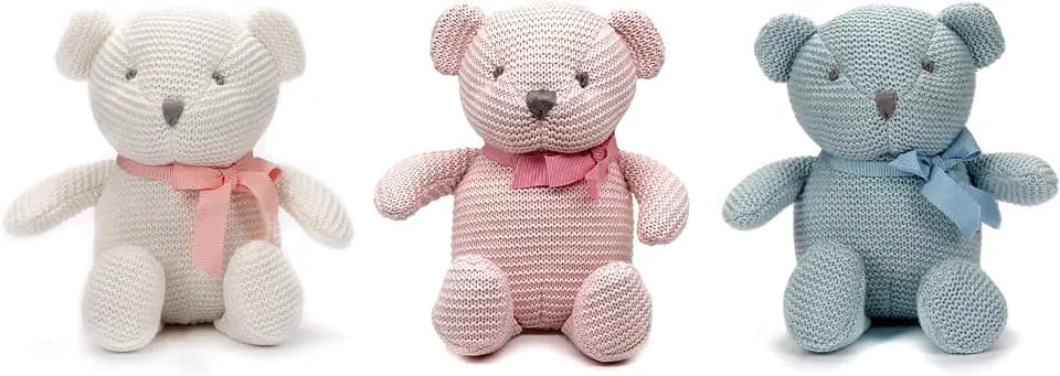 FLUFFYFUN 100% Organic Cotton Teddy Bear Plush Toy Gift Set, 3 Pack of 6.5" Baby Stuffed Animals for Baby Shower Decorations & Newborn Gifts